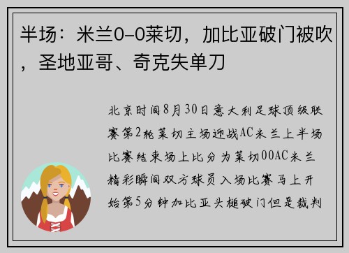 半场：米兰0-0莱切，加比亚破门被吹，圣地亚哥、奇克失单刀